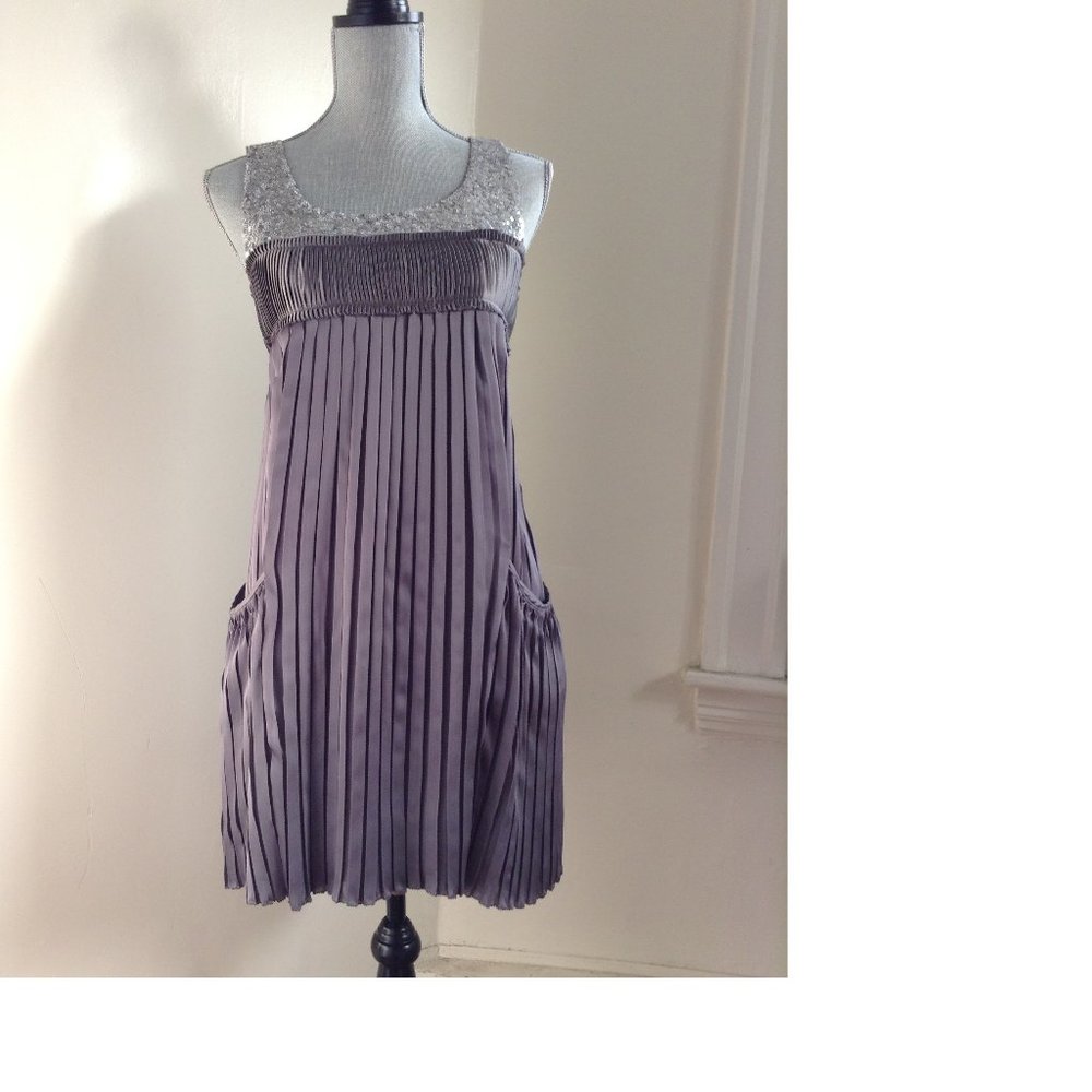 Alice + Olivia Sequined Silver Pleated Party Dress